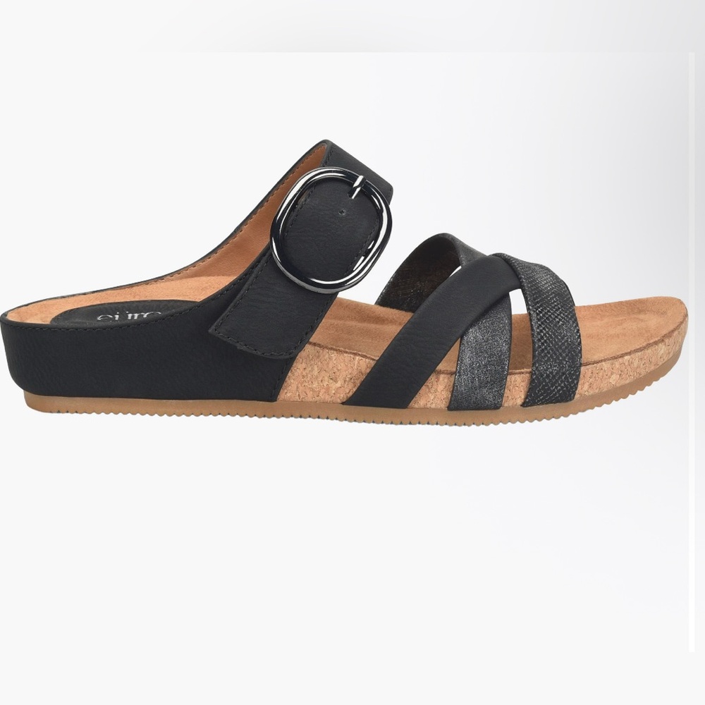 EUROSOFT -Slide Sandal Black with Criss-Cross Straps